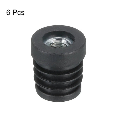 Six Pack M8 Threaded Tube Inserts For 16 To 18mm Pipes Black Plastic Plugs That Accept Caster Wheels Or Adjustable Feet On Furniture Legs And Chairs 19mm Diameter 22mm Length Fits 16 To 18mm Inner Diameter