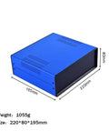 Diy Ready Electrical Control Panel Enclosure Box in blue heavy duty metal case with ABS panel, 220x80x195 mm sturdy steel body