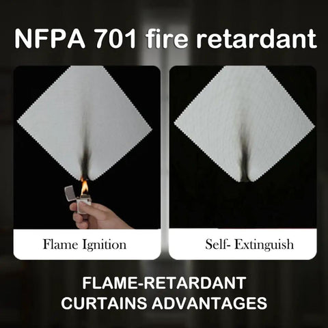 NFPA 701 fire retardant fabric test with ignition and self-extinguish demonstration.