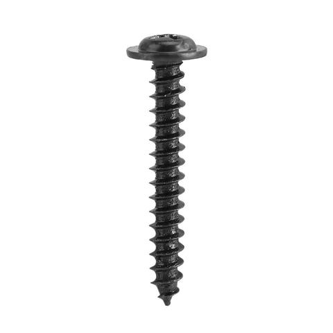 Single black round head screw from Pro Grade 200 Pcs Carbon Steel Self Tapping Screws Kit with black-oxide finish.