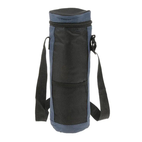 Top Shelf 2 Liter Oxford Insulated Cooler Bag With Long Grip Lightweight Bottle And Can Hauler Grab And Go Drink Carrier Perfect For Camping Beach Or Tailgate Vibes Blue, upright view showing zippered top and side strap.