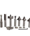 Pro Grade Essential Router Bit Set Featuring Knockout Straight Rabbet Chamfer And Dovetail Cutters For Smooth Lumber Makeovers And Weekend Shop Projects Ready To Roll, ten carbide router bits.