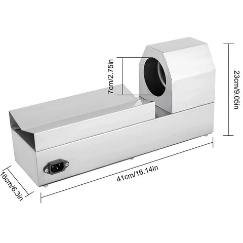 Hassel Free Electric Heat Shrink Wrapping Machine With Digital Thermostat Control Seals PVC Capsules On Wine Soy Sauce And Olive Oil Bottles Up To Two Point Seven Five Inches Max Diameter, stainless steel body.