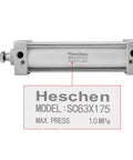 Heavy-Duty Tie Rod Pneumatic Air Cylinder 63mm Bore 175mm Stroke PT 3 by 8 Port Double Acting With Adjustable Cushion