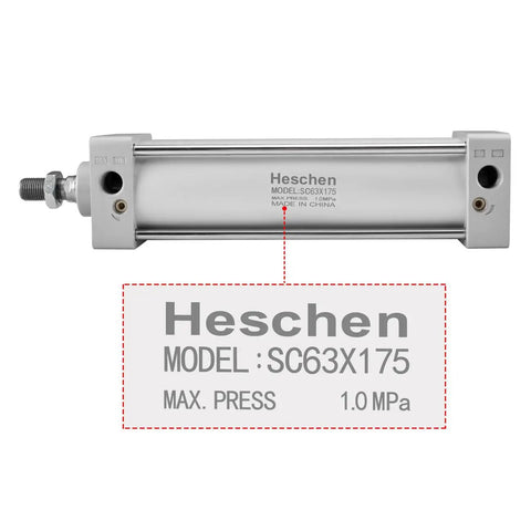 Heavy-Duty Tie Rod Pneumatic Air Cylinder 63mm Bore 175mm Stroke PT 3 by 8 Port Double Acting With Adjustable Cushion