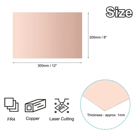 Dimensions of Eight By Twelve Inch Single Sided Copper Clad Laminate PCB Kit With 4 Pieces 1.2mm FR4 Copper Plated Universal Prototype Board