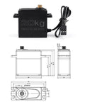 20Kg digital servo with wiring, diagram showing dimensions and layout for 1/8 and 1/10 scale RC cars and boats.