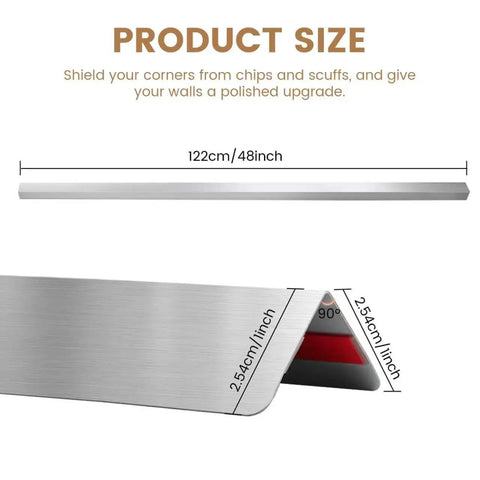 Built Different 304 Stainless Steel Corner Guards With Smooth Rounded Edges On Walls Doors And Counters Ultra Tough Bump Shield That Stays Gleaming And Super Easy To Maintain Daily, measuring 122cm long.