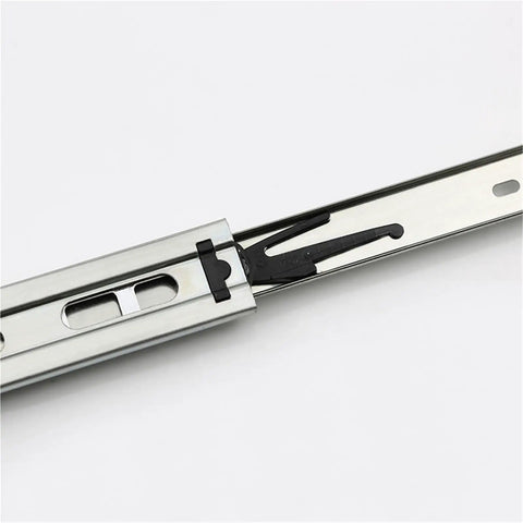 Close-up of Three Section Steel Ball Bearing Drawer Slide, Silent And Smooth Operation, 14 Inch Long, Black, showing thickened steel guide