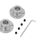 Rigid Flange Shaft Coupler Set 2 Pack 18mm Flange, 12mm Bore, M4 Motor Shaft Coupler Connector with screws and wrench visible