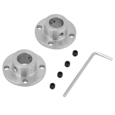 Rock Solid M4 Flange Coupler Motor Shaft Connector, 2 Piece Heavy Duty Plated Iron Adapter, 12Mm ID 18Mm OD, flanges and screws.