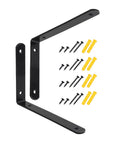 Top Tier Heavy Duty L Shaped Corner Brackets For Shelving Set Of 2 Black Metal Wall Mounts with screws and anchors.