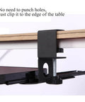 Rock Solid Retractable Keyboard Tray With Slick Pull Out Action For Effortless Typing And Plenty Of Mouse Space Totally Clutter Free Under Desk Office Essential Black clamp securing tray to desk edge