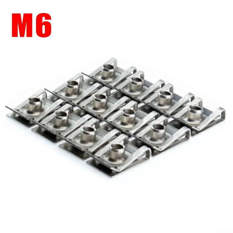 Premium Steel U Clip Spring Nuts M5 And M6 Metric Fasteners for Auto Car Fairing Panels, metal clips displayed in M6 size.