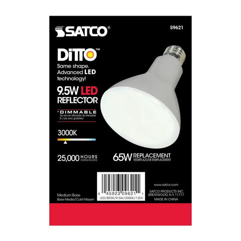 BR30 LED Light Bulbs 9.5W Dimmable 750 Lumens 3000K Soft White packaging with product details and LED bulb image