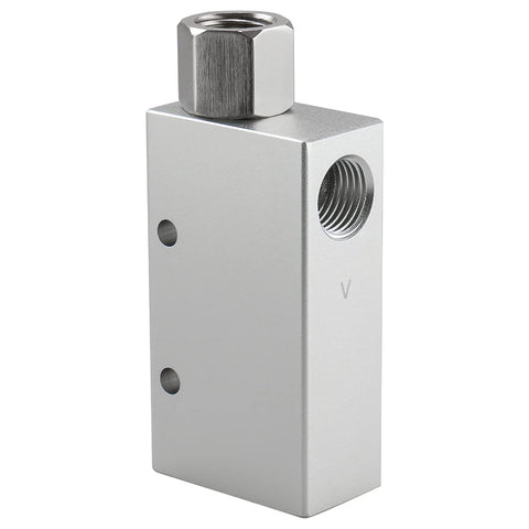 Baomain CV-15HS vacuum ejector pneumatic fitting, aluminum block with 1/4 in PT female thread, front view