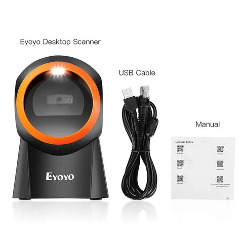 Hands Free 1D 2D Barcode Scanner With QR Reader Plug And Play For Desktop POS Systems Screen Scanning Supported Perfect For Warehouse Supermarket Retail Store And Bookstore Inventory Management with USB cable and manual displayed