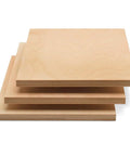 Baltic birch plywood sheets, front view, 8x12 in, 1/2 in thick, three stacked.