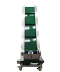 Front view of Electric Inclined Climbing Conveyor Belt With Baffle, Heavy Duty Industrial Belt Conveyor System, Aluminum PVC Belt