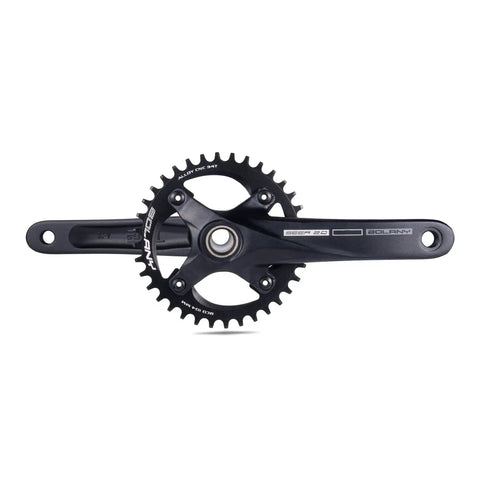 Hollow Integrated 170mm MTB Crankset With 104BCD, Single Speed Round Chainrings 34T shown, 7075 T6 Aluminum, Chrome Moly Steel Spindle