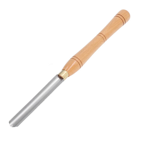 Wood lathe turning tool with wooden handle and steel shaft side view