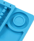Blue heat resistant silicone soldering mat with anti static magnetic repair station featuring screw slots and compartments