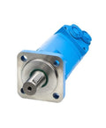 Heavy Duty Hydraulic Oil Motor With Four Hole Mount BM5 Series viewed from the side showing blue casing and flange for industrial use.