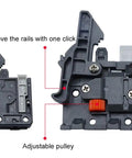 Adjustable pulley mechanism for Tough As Nails Full Extension Soft Close Drawer Slides, showcasing ease of rail removal.