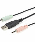 Plug And Play Dual Port DisplayPort KVM Switch With Integrated Cables And Reliable USB Console with audio and USB connectors.