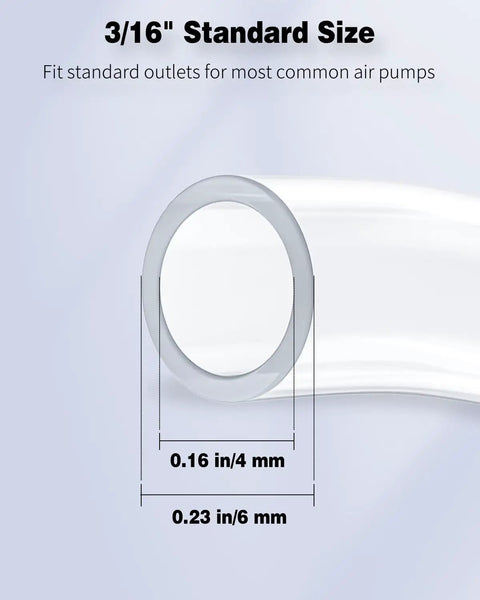 Six And A Half Feet Standard Three Sixteenth Inch Aquarium Airline Tubing showing diameter dimensions and flexible PVC material