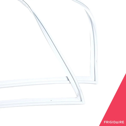 Close-up of 5304507200 Door Gasket for Freezers White Replacement Seal, shown at an angle, Frigidaire branding visible.