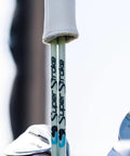 Close-up of Super Stroke branding on golf alignment stick, not Golf Alignment Sticks 45 Inch Fiberglass Rods Training Aid Set of 2 White