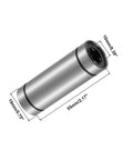 Side view of LM10LUU linear bearing; 10 mm bore, double rubber seals, 55 mm long, metal cylinder.