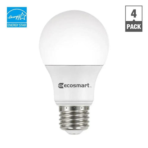 60W Equivalent Soft White A19 Dimmable LED Light Bulbs 800 Lumens Energy Star 2700K Warm Glow Lasting 15000 Hour Life 9.5W Replacement 4 Pack For Home