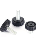 Close-up of Screw On Furniture Glide Leveling Foot Set For Tables And Desks Beefy Adjustable Diameter Leg Levelers 10 Pack M6 M8