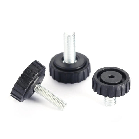 Close-up of Screw On Furniture Glide Leveling Foot Set For Tables And Desks Beefy Adjustable Diameter Leg Levelers 10 Pack M6 M8