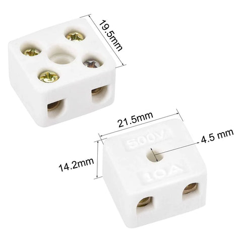 2 Way Ceramic Terminal Block High Temperature Porcelain Connectors For Electrical Wiring And Cable Management 21.5x19.5x14.2mm 380V 25A Screw Terminal Blocks Heat Resistant Durable Ceramic 10 Pack