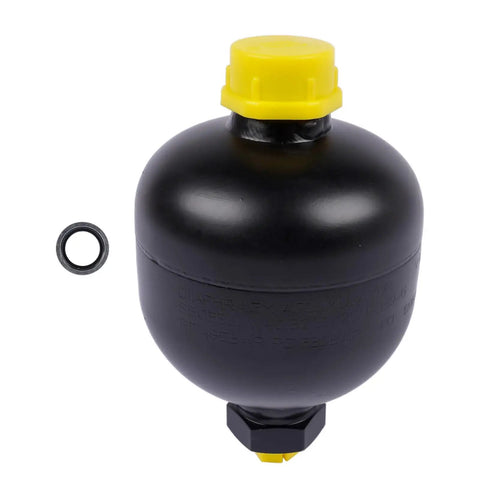 Diaphragm Accumulator 20 Cu In 0.32 L High Pressure 4786 Psi With G1/2 Thread in durable steel with yellow cap.