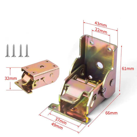 2 Pack 90 Degree Self Locking Folding Hinge Steel Foldable Bracket Hidden Hinge For Extension Brackets Of Table Legs Bed Legs And Workbenches Built Tough, with dimensions.