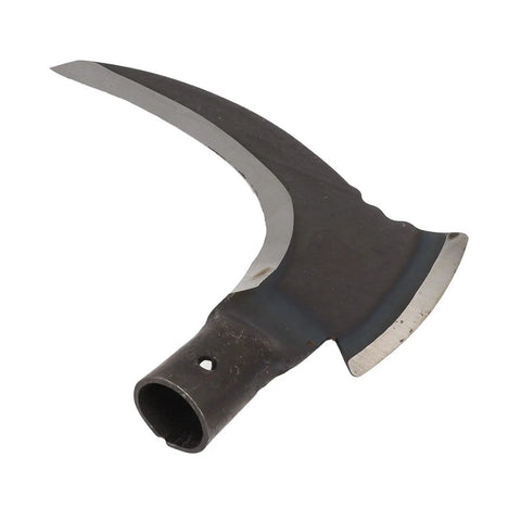 Close-up of Double Scythe Garden Tool With High Manganese Steel, showing single cutter head and blade edge for yard work