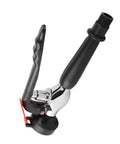 Faucet Mounted Eyewash Station With Single Spray Head, chrome and black emergency eye wash device for sink use, side view