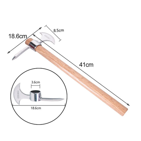 Heavy Duty Garden Pick Axe With Wooden Handle And Stainless Steel Mattock Sharp Pick And Cutting Edge, 41 cm long.