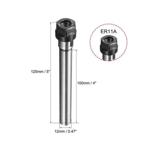 Precision C12 ER11 Straight Shank Extension Rod For CNC Milling Holds Collet Chuck With Ultra Low Runout and Hardened Steel Build for detailed measurements.