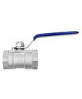 Heavy Duty 304 Stainless Steel Straight Ball Valve with blue handle for pipe flow control, designed for water and gas lines.