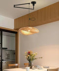 Chandelier Adjustable Hanging Light Fixtures, Modern Swing Arm Pendant,1 Long for Dining Room Kitchen Island Matte Black Finish(23.6in) with woven shade.
