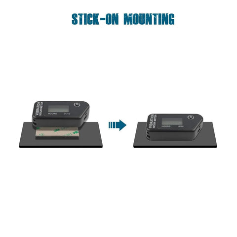 Stick-on mounting for LCD Vibration Hour Counter For Outdoor Power Equipment With Wireless Induction Adjustable Vibration Frequency Three Sensitivity Modes SEN 1 2 3 Cordless Dual Time Recording No Fuss Setup Black