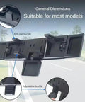 Level Up Your Daily Flow With This Hella Wide Panoramic Rearview Mirror For Tesla Cybertruck showing adjustable buckles and dimensions.