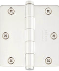 Emtek Three Point Five Inch Plain Bearing Mortise Hinge Pair With One Quarter Inch Radius Corners In Polished Nickel
