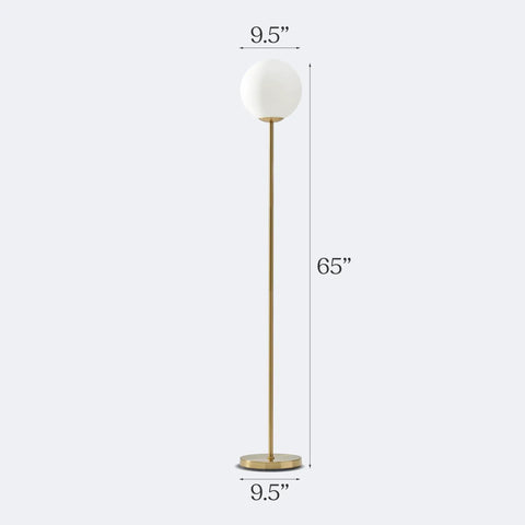 Luna LED Floor Lamp Dope Modern Tall Light For Living Rooms And Home Offices With Frosted Glass Globe Mid Century Style Standing Lamp In Brass Gold Finish Perfect For Reading In The Bedroom And Cozy Vibes, 65 inches tall