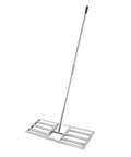 Stainless Steel Telescopic Lawn Leveling Rake With Long Handle Heavy Duty Garden Leveler Tool for Sand and Soil, shown on white background